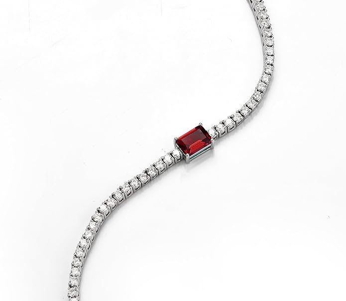 18K White/Yellow Gold Plated Silver Bracelet With Lab Grown Sapphire/Emerald/Ruby Surrounded With Lab Grown Diamond/Moissanite, Bracelet For Women Comes With Gift Box