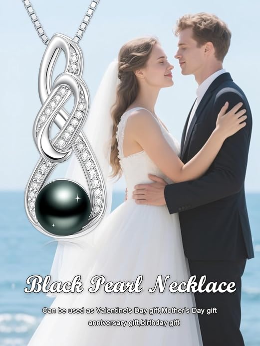 KANNSOAR Tahitian Black Pearl 18K White Gold Plated Sterling Silver Heart/Infinity/Four Leaf Clover Pendant Necklace Jewelry Gifts for Women Wife Mom Girlfriend Wedding Birthday Anniversary Christmas