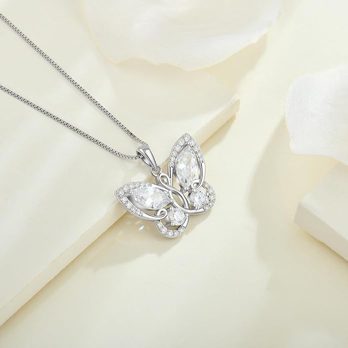 STARCHENIE Butterfly Pendant Necklace for Women 925 Sterling Silver Birthstone Butterfly Jewelry Gifts