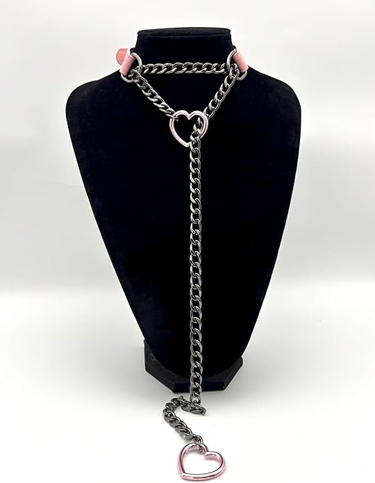 Black Leather Choker Collar For Women, Handmade Heart Slip Chain Choker Long Necklace with Adjustable Buckle