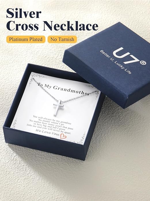 U7 Cross Necklace for Women,Silver/14K Gold Large or Small Cross Necklaces with CZ Diamond,Faith Birthday/Christmas Gift for Her Women Mother Daughter Grandmother