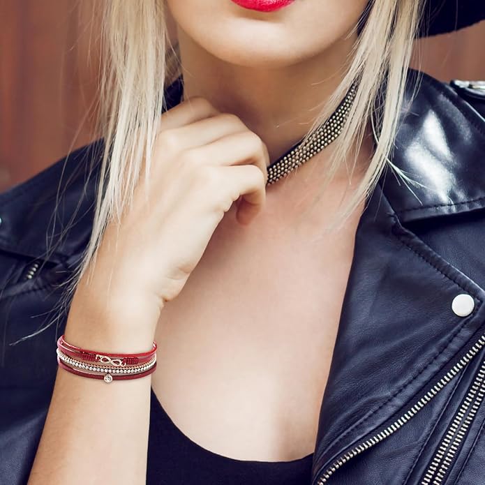 Fesciory Leopard Bracelet for Women, Boho Leather Wrap Multi-Layer Pearl Crystal Bracelet Bangle Jewelry