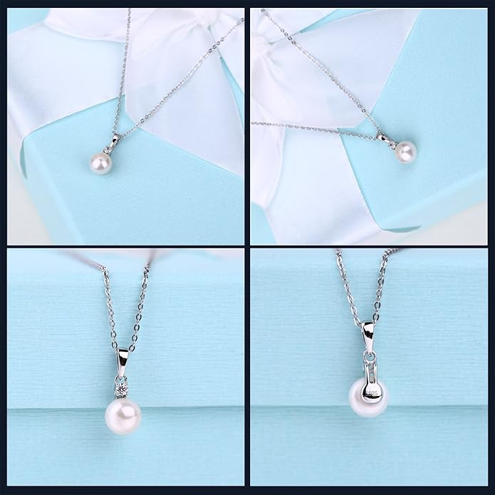 925 Sterling Silver Freshwater Cultured Pearl Pendant Necklace JO WISDOM Jewelry for Women,Girls