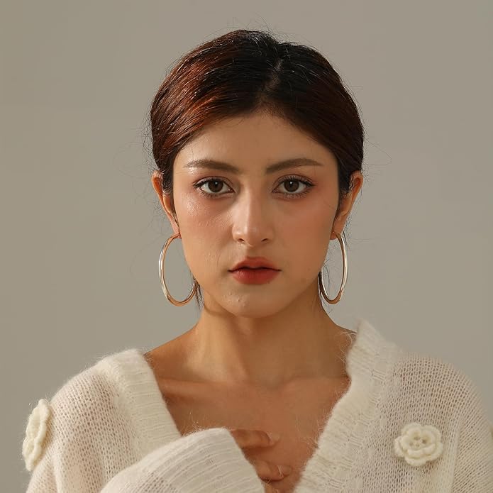 4mm Thick Gold Chunky Earrings Steling Silver Post Hoops Earrings For Women Hollow Tube Hoops Earrings Thick Gold Hoop Earrings Hypoallergenic Lightweight Gold Hoop Large Earrings 20/30/40/50/60MM