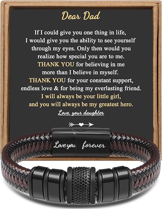 𝐆𝐢𝐟𝐭 𝐟𝐨𝐫 𝐌𝐞𝐧 Braided 𝐋𝐞𝐚𝐭𝐡𝐞𝐫 𝐁𝐫𝐚𝐜𝐞𝐥𝐞𝐭 for Men Dad Husband Boyfriend Son Grandson Brother Stainless Steel Clasp Engraved with Love You Forever Jewelry Birthday Gift 7.5 8.5 9 Inch