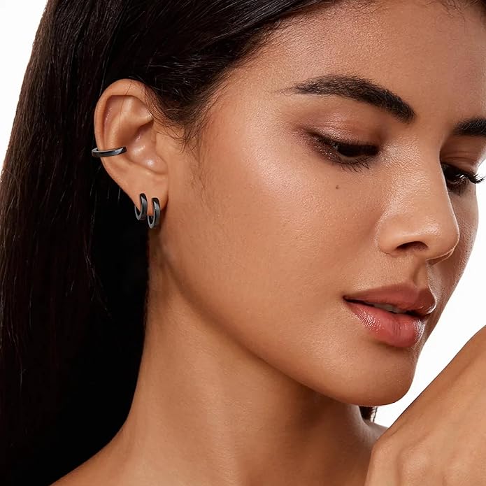micuco 3 Pairs Small Hoop Earrings Set for Women, 14K Gold Plated Huggie Hoop Earrings for Men, Tiny Cartilage Hypoallergenic Earring Set