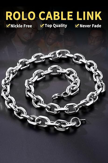 ChainsHouse Stainless Steel Cable Chain Necklaces for Men Women, 3mm/5mm/7mm/9mm/12mm 18K Gold/Black Plated Mens Cable Link Chains, 18"-30" Length - Send Gift Box