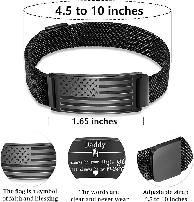 Bracelet for Men/Husband/Uncle/Bonus Dad/New Dad/Papa/Stepdad,American Flag Bracelet Fathers Day Valentines Christmas Jewelry Gifts,Adjustable Size