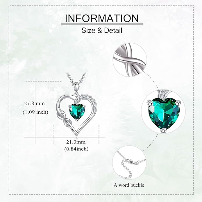 Birthstone Necklace for Women 925 Sterling Silver Infinity Heart Birthstone Pendant Necklace Infinity Heart Jewelry Birthday Holiday Gifts for Her