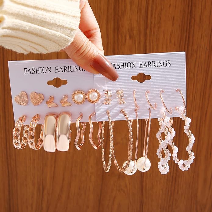 FAXHION 36 Pairs Gold Earrings Set for Women, Fashion Pearl Chain Link Stud Drop Dangle Earrings Multipack Hoop Earring Packs, Hypoallergenic Earrings for Birthday Party Jewelry