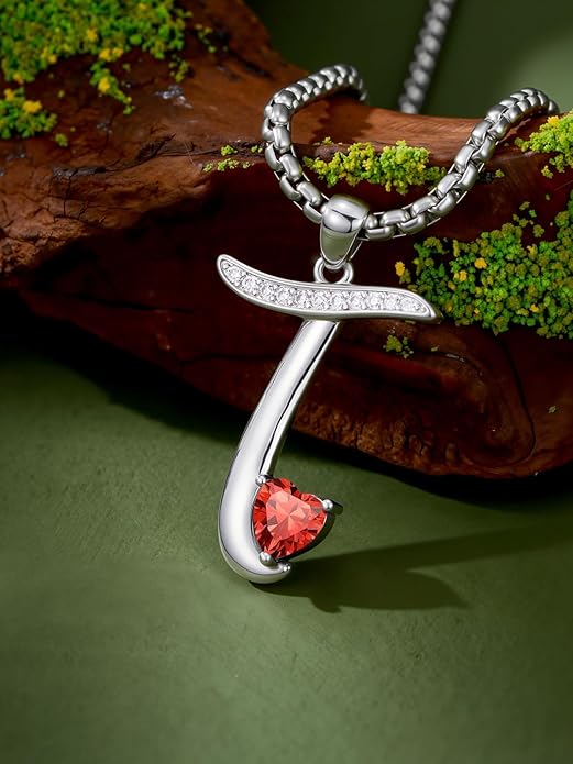 Christmas Gifts for Women Alphabet A to Z Initial Birthstone Pendant Necklaces for Women - 18k White Gold Plated Personalized Name Jewelry Valentine Mothers Day Birthday Gifts for Women Her Girlfriend