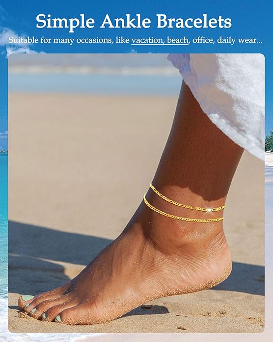 FUNEIA Gold Silver Ankle Bracelets for Women Waterproof 14K Gold Plated Anklets for Women Non Tarnish Dainty Layered Beaded Heart Anklet Set Summer Beach Foot Chain Jewelry Gifts Trendy Stuff