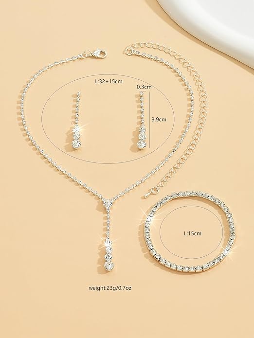 MIFYNN Rhinestone Wedding Set for Women Sparkle Crystal Earrings Necklace Bracelet Jewelry Set Wedding Party Prom Jewelry Set for Brides Bridesmaid