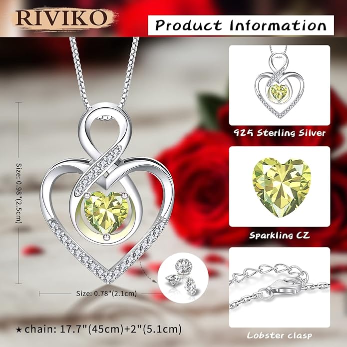 RIVIKO Infinity Heart Symbol Necklace for Women 925 Sterling Silver Love Heart Pendant Valentine's Day Mother's Day Anniversary Birthday Christmas Jewelry Gifts for Women Mom Wife Sister Her Friends