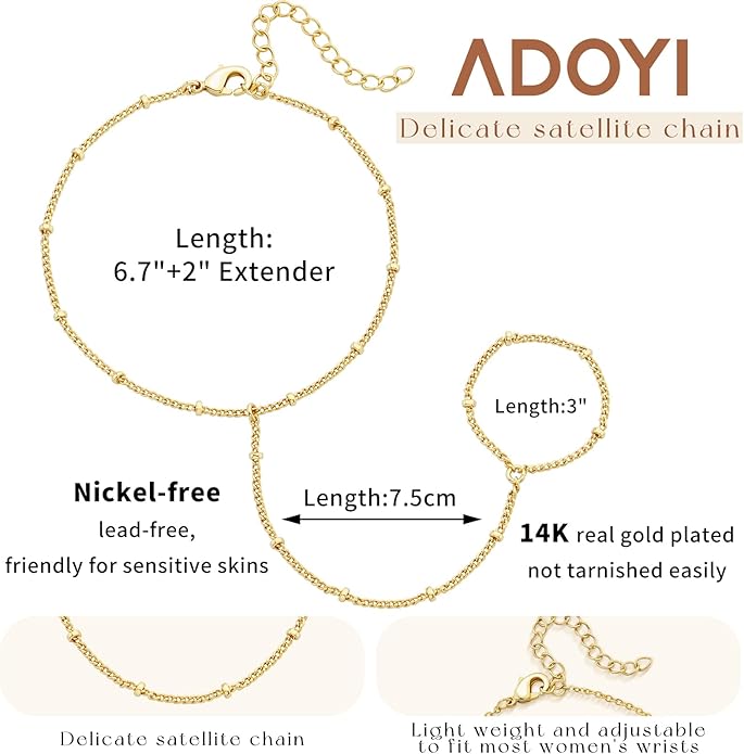 adoyi Gold Bracelets for Women, 14K Gold Plated Stackable Bracelet Stack Set Adjustable Charm Paperclip Chain Cuban Link Layered Waterproof Jewelry Sets Gifts for Womens 6.0/6.8/7.2"