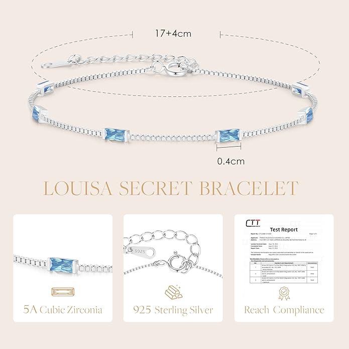 LOUISA SECRET Birthstone Bracelets for Women, 925 Sterling Silver Dainty Simple Women Charm Link Bracelet, Birthday Anniversary Jewelry Gifts for Women Wife Mom Her