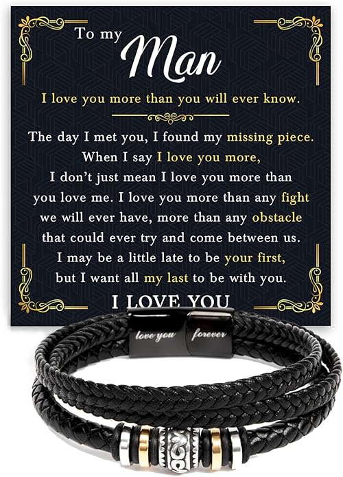 Mapileng To My Man – Braided Leather & Stainless Steel Bracelet with Heartfelt ‘Love You Forever’ - Elegant Gift Box Included, Gift from Girlfriend or Wife for Husband, Boyfriend, or Brother