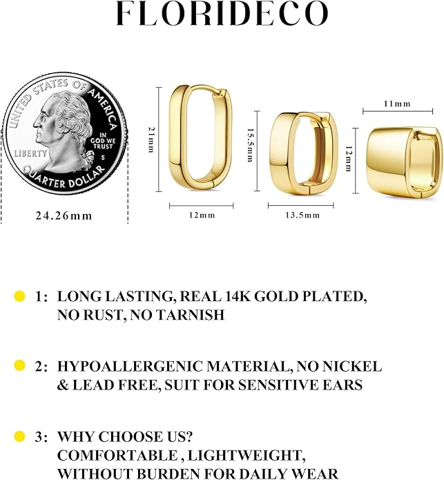 Florideco 3Pairs Chunky Gold Earrings Set 14K Gold Plated Hoop Earrings for Women Trendy Small Thick Huggie Hoops Earring Lightweight Silver Hoop Earring Sets for Multiple Piercing