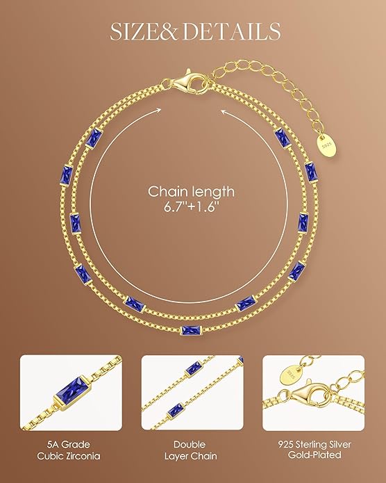 LOUISA SECRET Birthstone Bracelets for Women, 925 Sterling Silver Dainty Simple Women Charm Link Bracelet, Birthday Anniversary Jewelry Gifts for Women Wife Mom Her
