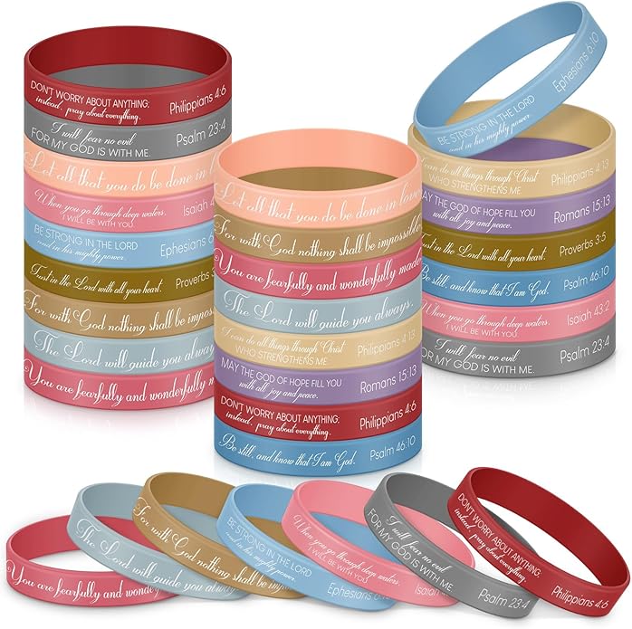 Ecation Bible Verses Bracelets Bulk Scripture Silicone Wristbands Inspirational Motivational Quote Rubber Wristbands Christian Bracelets for Easter Carnival Party Favors