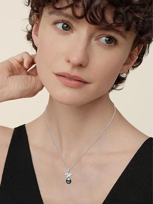 KANNSOAR Tahitian Black Pearl AAAA 18K Gold Plated Sterling Silver Trendy Pendant Necklace for Women Wife Mom Girlfriend Valentine Her Jewelry Gift for Anniversary Birthday Christmas