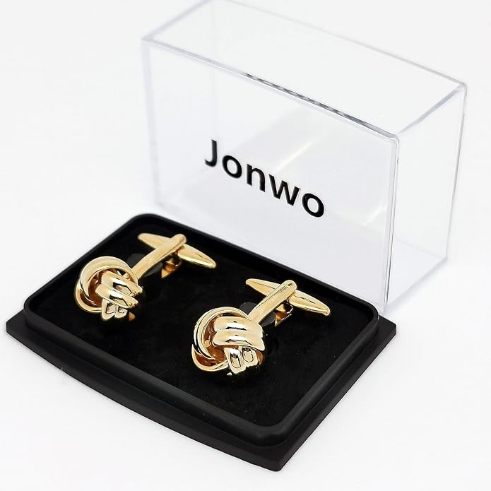 Jonwo Knot Cufflinks in Gift Box Cuff Links for Men Lady Daily Wear Business Wedding Party Tuxedo Shirt Birthday Gift