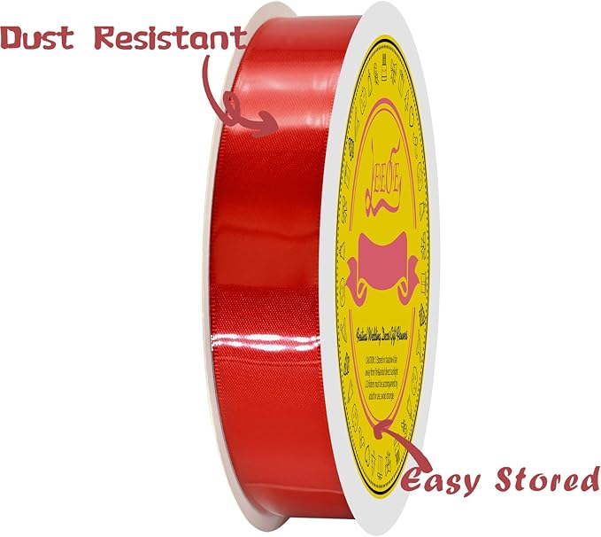 LEEQE Red Double Face Satin Ribbon 1 inch X 50 Yards Spool Bright Colors Very Suitable for Weddings Gift Package Wrapping Dancer Wand Sewing Party Hair Bow Invitation Decorations and More