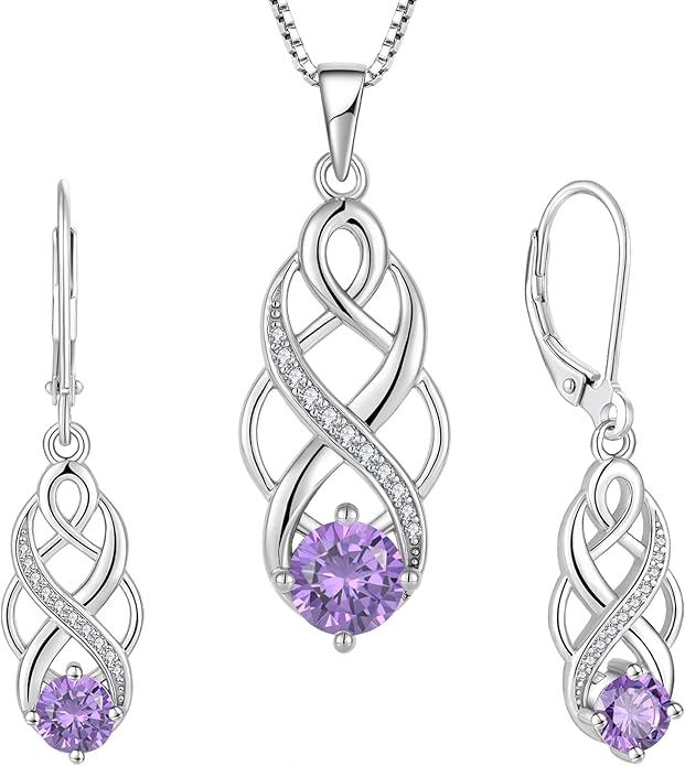 Infinity Irish Celtic Knot Jewelry Set for Women Amethyst Necklace & Earrings February Birthstone Jewelry Gifts