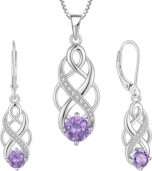 Infinity Irish Celtic Knot Jewelry Set for Women Amethyst Necklace & Earrings February Birthstone Jewelry Gifts