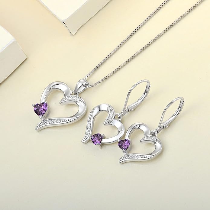 YL Heart Dangle Earrings 925 Sterling Silver Drop Earrings Birthstone Leverback Jewelry for Women