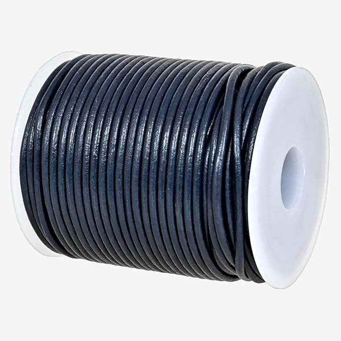 GENIQUE Real/Genuine Round Leather String Cord for Necklace, Bracelets, Jewelry, Kumihimo Braiding, DIY Projects (20 Metres) (2mm, Navy Blue)