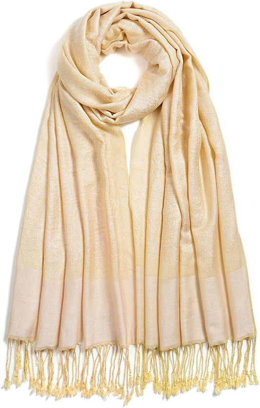 QIUTIMIY Paisley Pashmina Shawl Wrap Women Reversible Vintage Jacquard Pashmina Rave Scarf with Fringe for Evening, Wedding