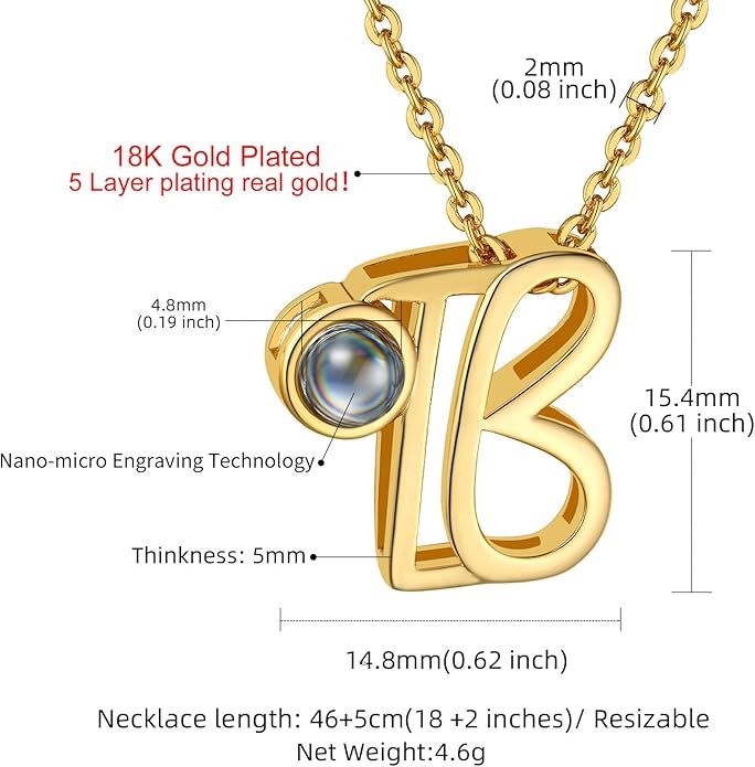 Custom4U Personalized Initial Picture Necklace for Women, Projection Necklace with Picture Inside, Gold/Silver Letter Pendant Necklace, Custom Photo Gifts for Mom Wife Birthday Valentines