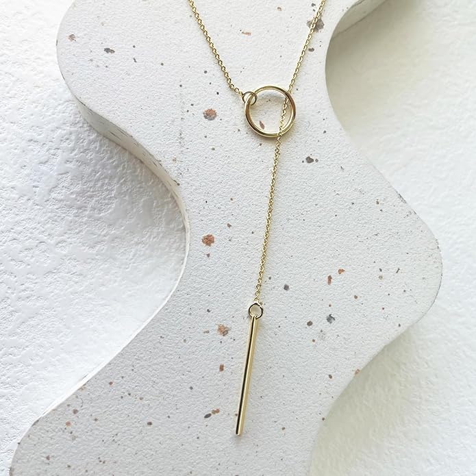 Luxval Lariat Gold Necklace for Women, Dainty Long Necklace 14k Gold Plated/Silver Y-Shaped Pendant Necklaces Trendy Beaded Chain Drop Necklaces Jewelry for Women Gifts