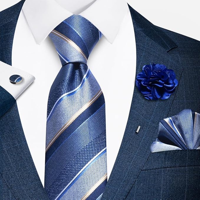 joy alice Ties Set Men Mixed Color Necktie Handkerchief Cufflinks Brooch 3.15 Formal