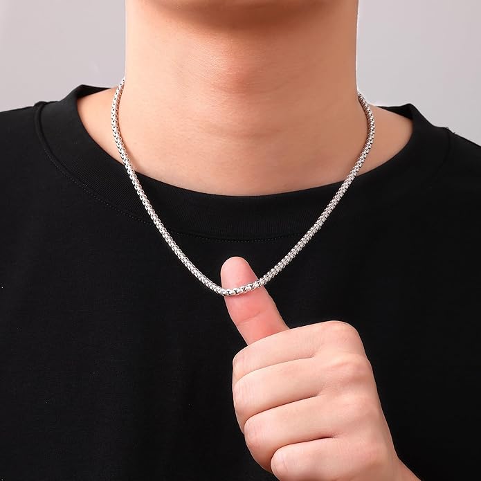 Fiusem Box Chain for Men, Silver Tone/14K Gold Plated/Black Stainless Steel Necklace for Men and Women, Width 2/2.5/3/4/5mm, Length 18-28 Inches