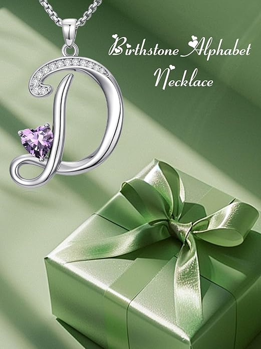 Christmas Gifts for Women Alphabet A to Z Initial Birthstone Pendant Necklaces for Women - 18k White Gold Plated Personalized Name Jewelry Valentine Mothers Day Birthday Gifts for Women Her Girlfriend