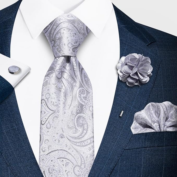 joy alice Ties Set Men Mixed Color Necktie Handkerchief Cufflinks Brooch 3.15 Formal