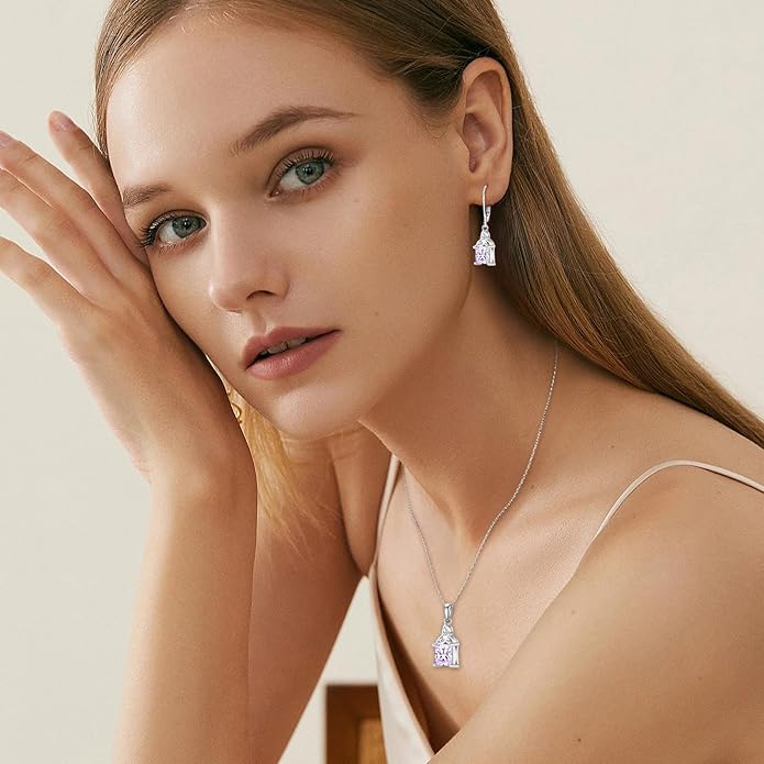 Celtic Trinity Knot Jewelry Set 925 Sterling Silver June Birthstone Alexandrite Necklace Earrings Irish Good Luck Jewelry Gifts for Women