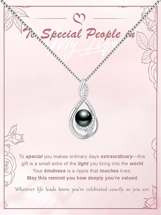 KANNSOAR Tahitian Black Pearl 18K White Gold Plated Sterling Silver Heart/Infinity/Four Leaf Clover Pendant Necklace Jewelry Gifts for Women Wife Mom Girlfriend Wedding Birthday Anniversary Christmas