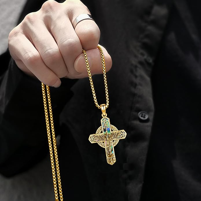 Midir&Etain Cross Necklace 925 Sterling Silver Celtic Christian Pendant Religious Protection Jewelry for Women Men