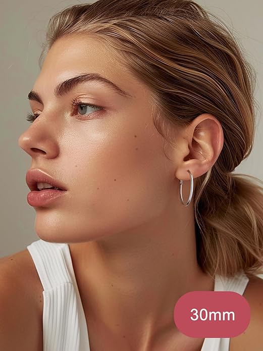 FOCALOOK 14K Gold Plated Lightweight Large Hoops| 2mm Thin Hoop Earrings for Women 30/40/50/70/100mm
