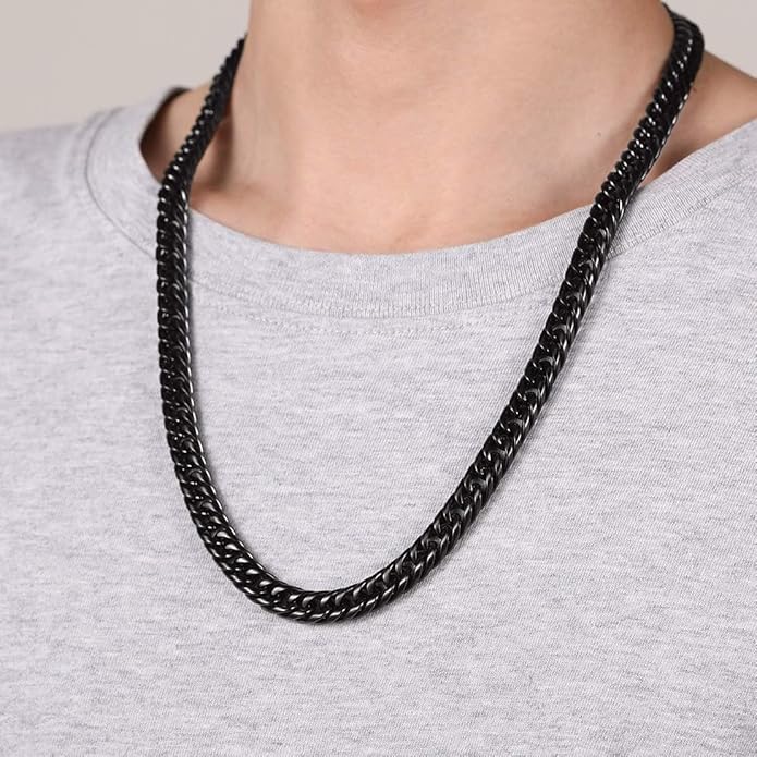FindChic Men Curb Chain Necklace 18K Gold Plated/Stainless Steel/Black Chunky Double Tight Cuban Link Hip Hop Neck Chains for Men Boys 3.5MM/5MM/6MM/7MM/9MM/12MM 14''-30'' 8 Length Options (Send Gift Box)