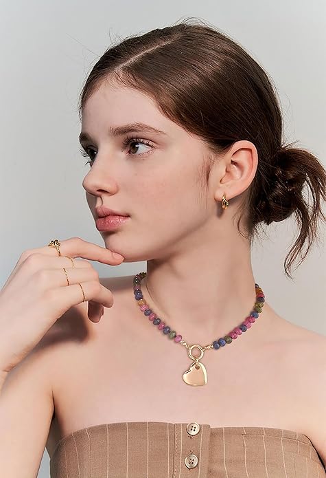 CLASSYZINT Gold Heart Pendant Necklace for Women Puffy Heart Necklace Beads Chain Necklace Statement Necklace Trendy Jewelry