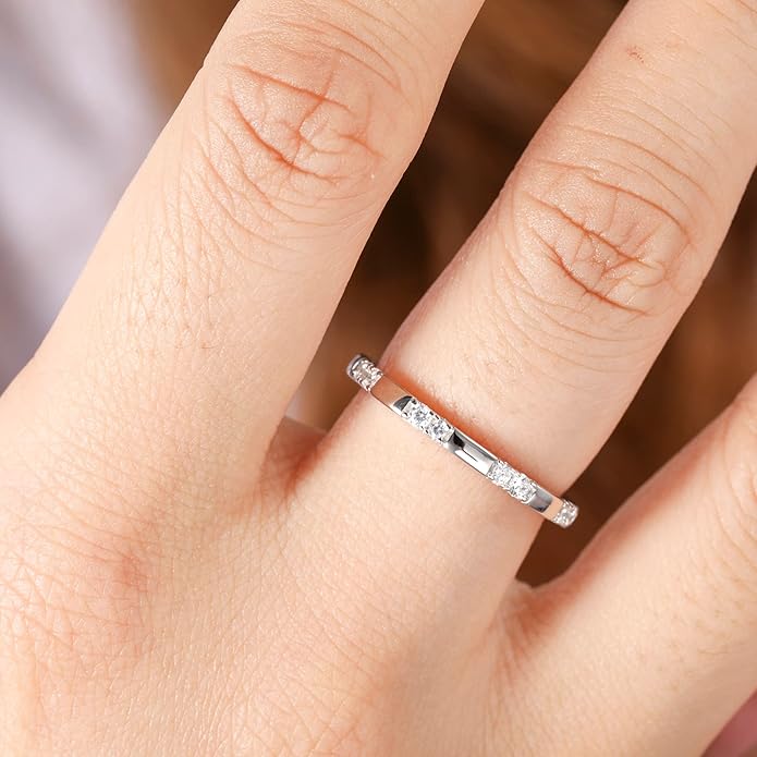 Arvaleff 925 Sterling Silver Rings for Women Ladies Wedding Band V Shaped Heatbeat Pattern Cubic Zirconia Engagement Eternity Ring Thin Stackable Comfort Fit Size 4-12