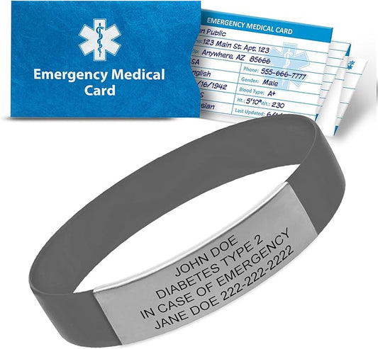 Personalized Medical Alert Bracelet for Men & Women – Custom Engraved Waterproof Silicone Wristband with Stainless Steel ID Plate – Medical ID Bracelet for Allergies, Conditions, ICE Info & Emergency Card