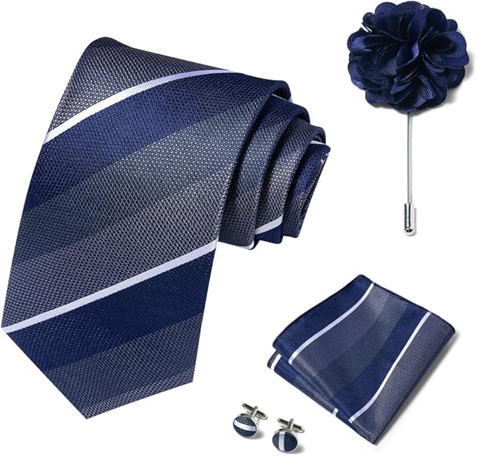 joy alice Ties Set Men Mixed Color Necktie Handkerchief Cufflinks Brooch 3.15 Formal