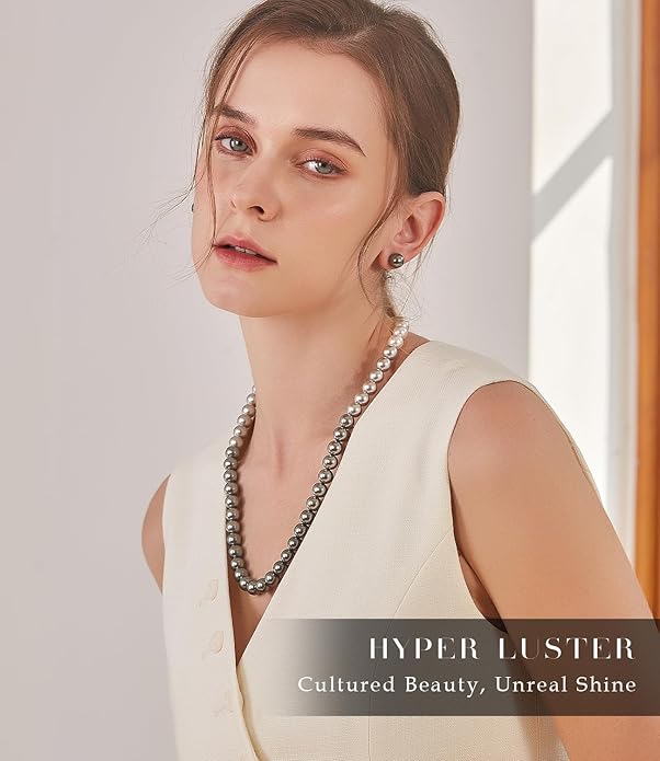 Raneecoco HYPER LUSTER Sterling Silver Round Simulated Pearl Necklace for Women | Dainty Choker or Long Pearl Necklace | Gift Ready for Wedding