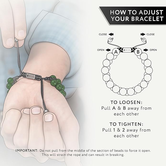 RTZN Jade Bracelet for Men – Premium Artisan Handcrafted Authentic Dark Green Jade Bracelet – 8MM Beaded Stone Mens Jade Bracelets