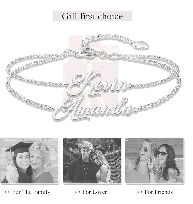 LucySky Custom Bracelets with 2 Names for Women, 925 Sterling Silver Adjustable Personalized Name Anklet, Custom Bracelets Summer Beach Jewelry Dainty Gifts for Wife, Sister, Friends